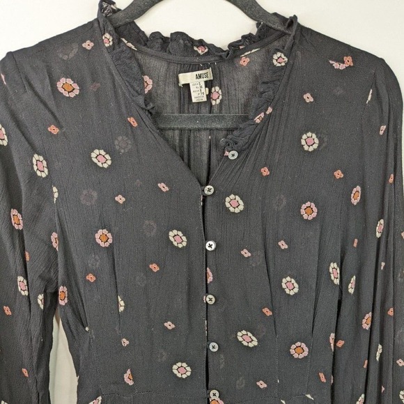 Amuse Society S Bel Air Printed Crinkle Woven Black Boho Maxi Dress - Picture 4 of 11